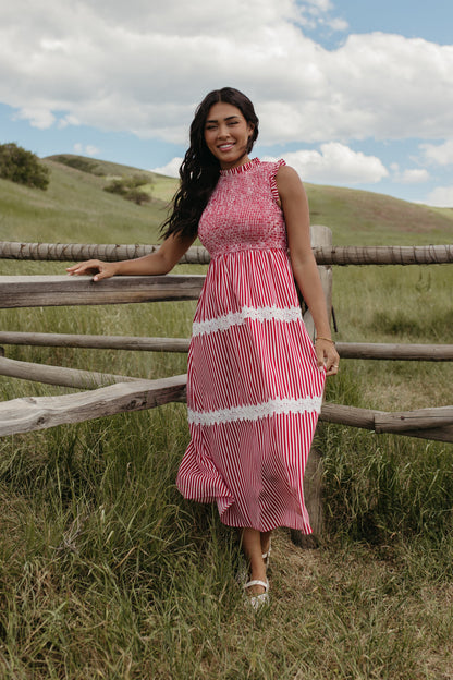 THE HARLOW STRIPED SMOCKED DRESS IN RED