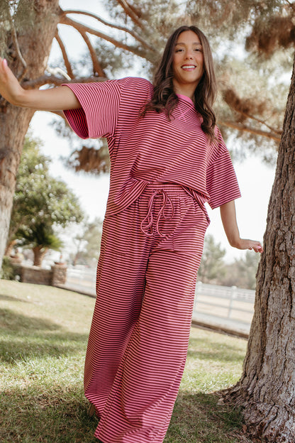 THE CHARITY STRIPED SET IN PINK AND BROWN