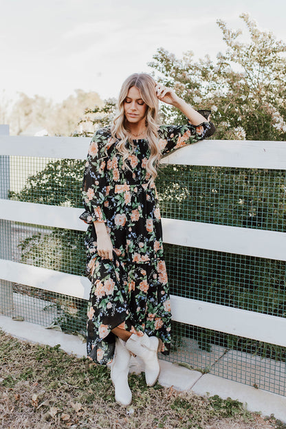 THE ELEANOR DRESS IN BLACK FLORAL BY PINK DESERT