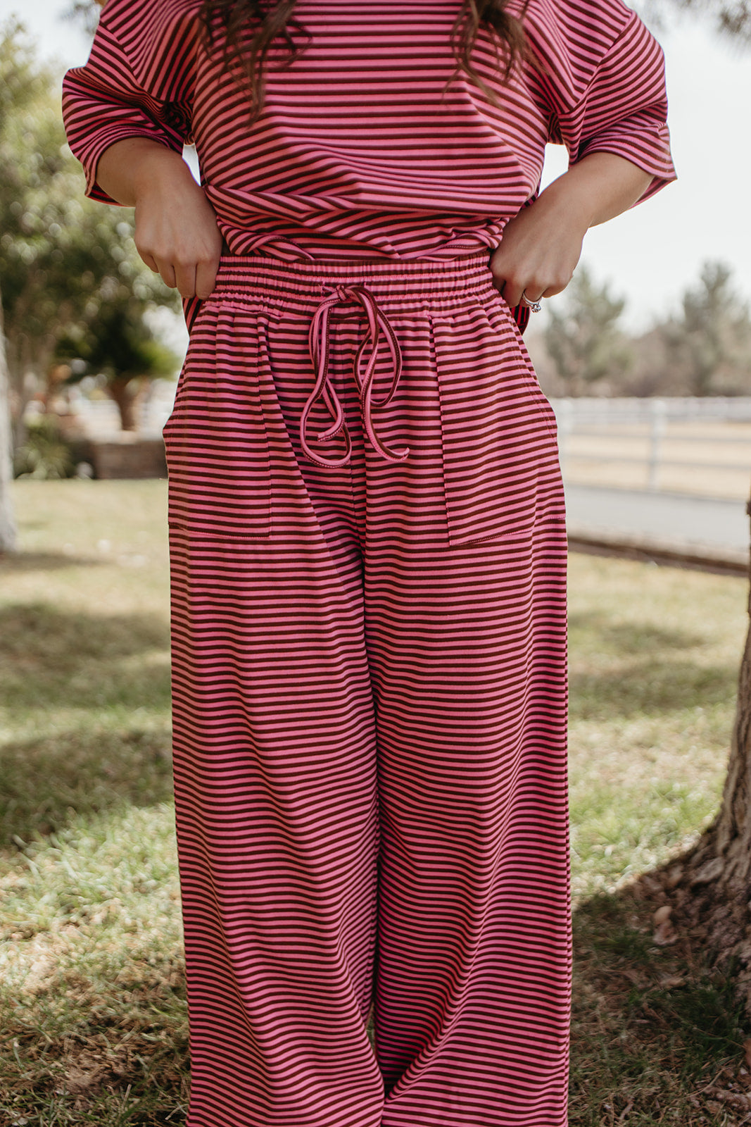 THE CHARITY STRIPED SET IN PINK AND BROWN