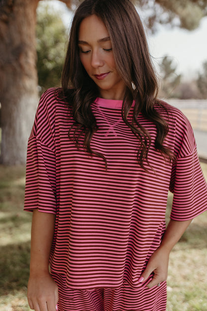 THE CHARITY STRIPED SET IN PINK AND BROWN