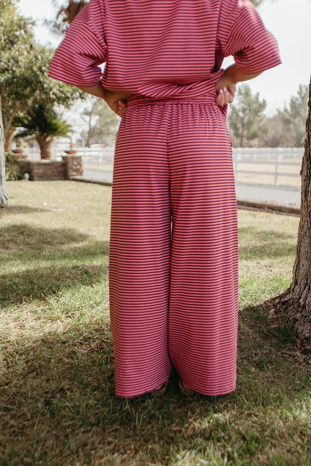 THE CHARITY STRIPED SET IN PINK AND BROWN
