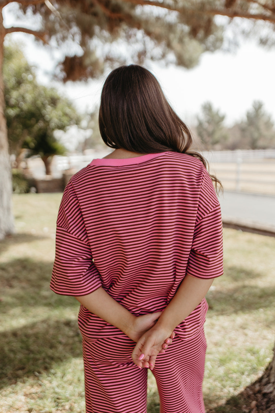 THE CHARITY STRIPED SET IN PINK AND BROWN