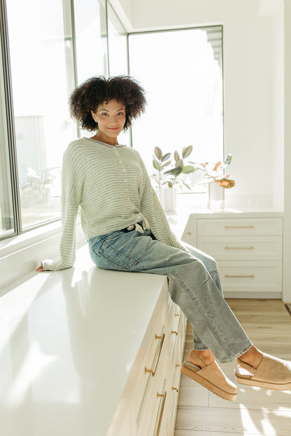 THE MATTI BUTTON DOWN CARDIGAN IN YELLOW STRIPE