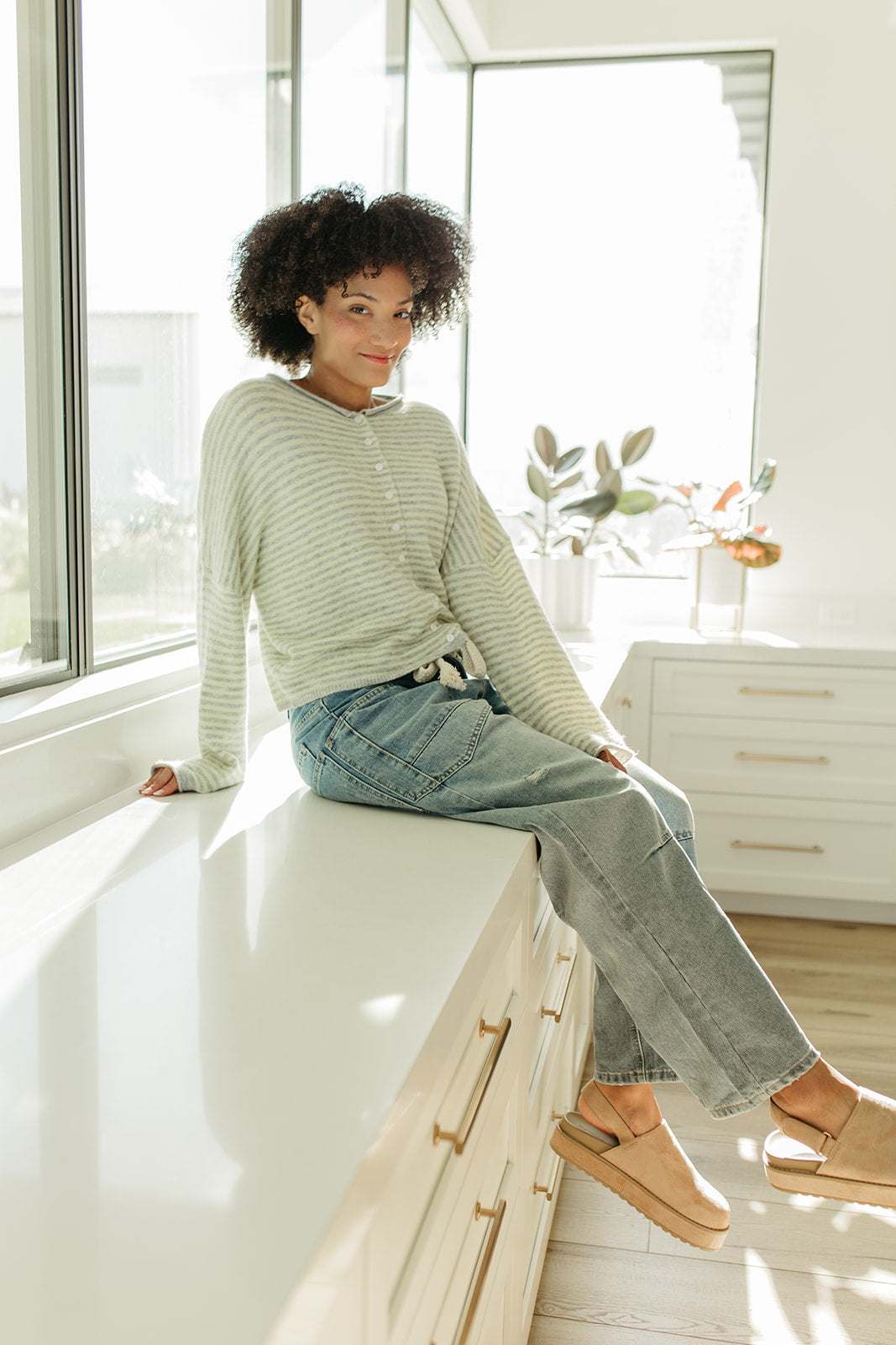 THE MATTI BUTTON DOWN CARDIGAN IN YELLOW STRIPE