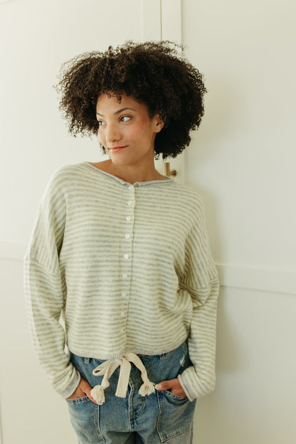 THE MATTI BUTTON DOWN CARDIGAN IN YELLOW STRIPE
