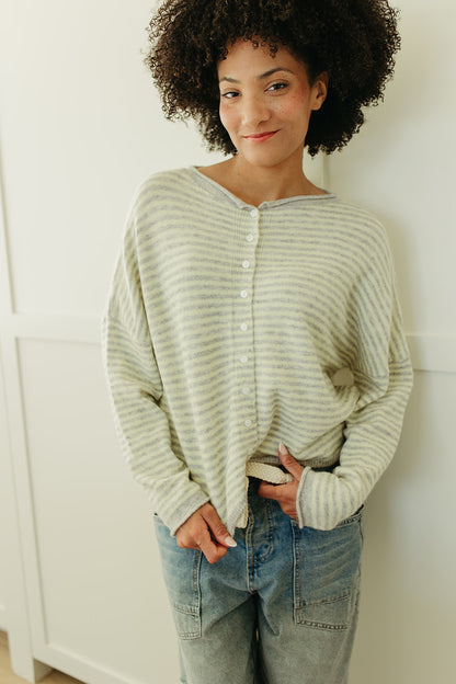 THE MATTI BUTTON DOWN CARDIGAN IN YELLOW STRIPE