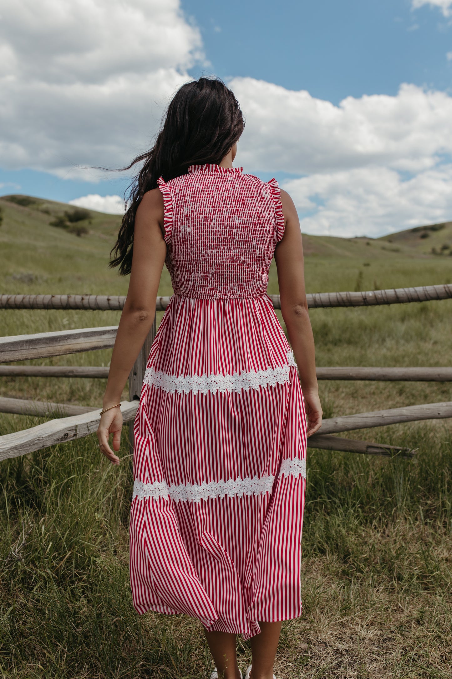 THE HARLOW STRIPED SMOCKED DRESS IN RED