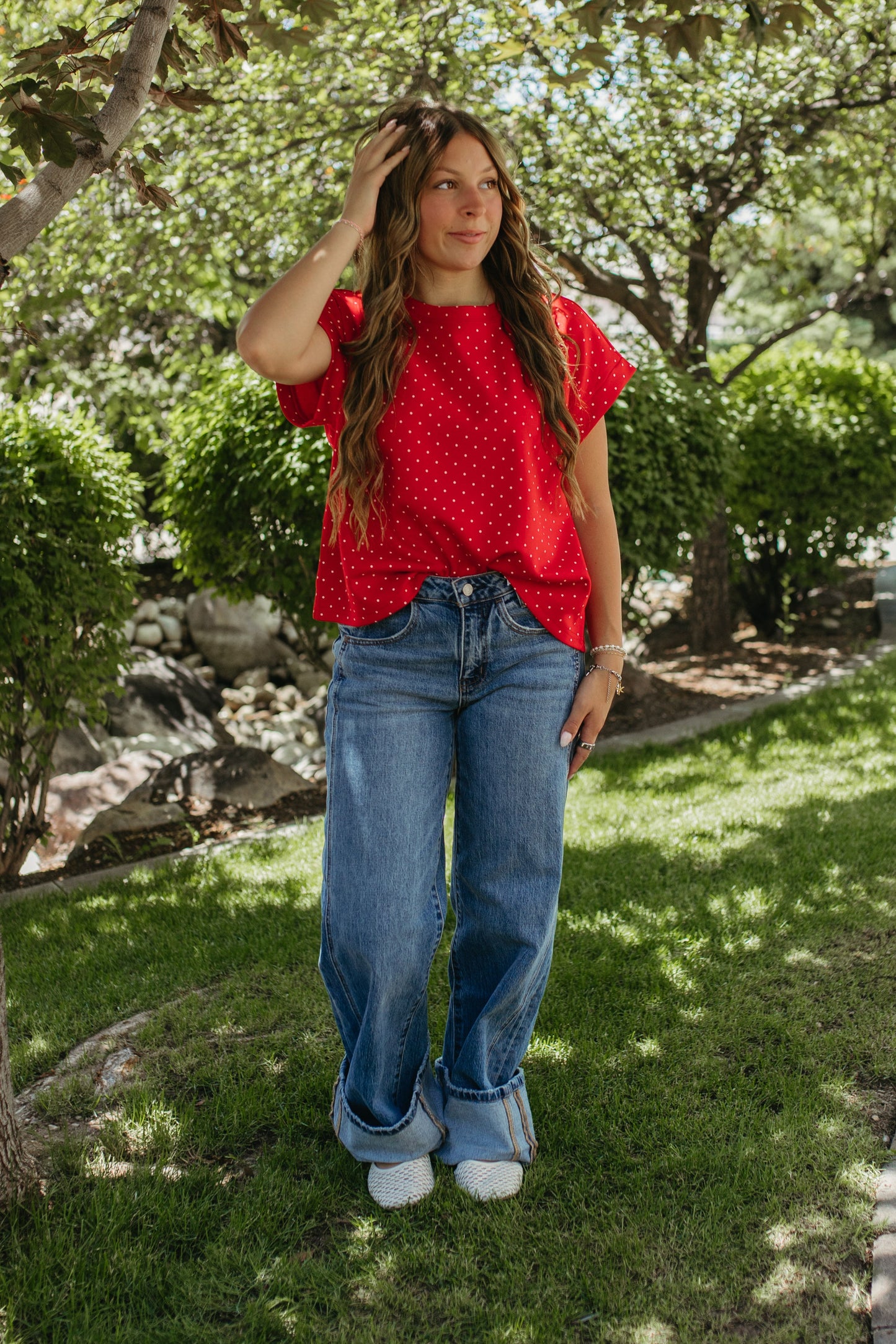 THE ALONDRA RED POLKA DOT TOP