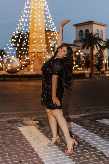 THE SEQUIN SHIFT DRESS IN ONYX BY PINK DESERT