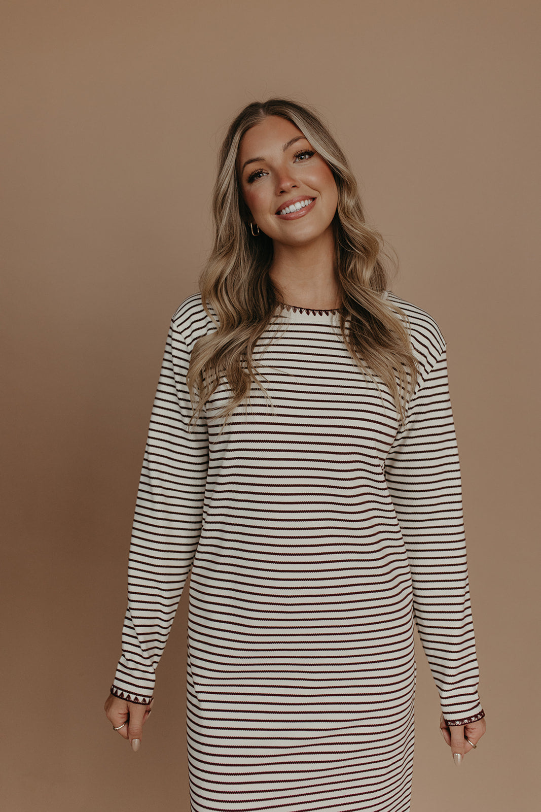 THE CORALEE STRIPED STITCH KNIT DRESS IN CREAM Pink Desert THE CORALEE STRIPED STITCH KNIT DRESS IN CREAM Pink Desert