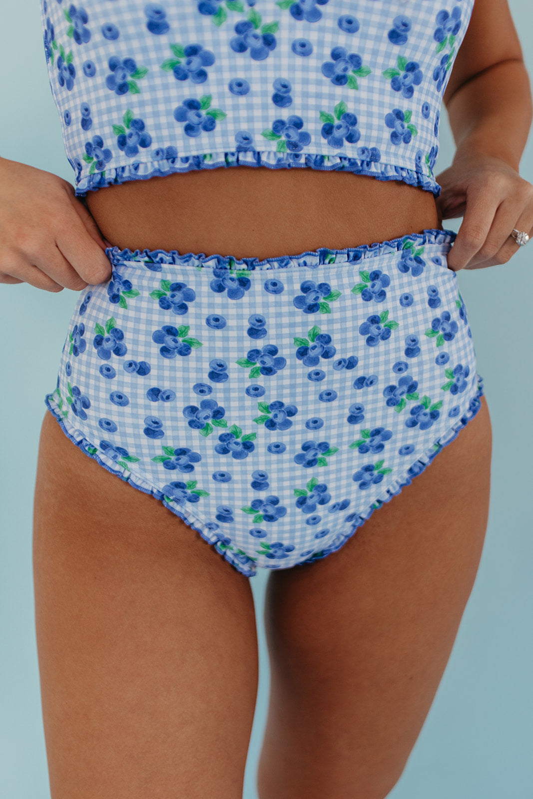 RUFFLE SWIM BOTTOM IN BLUEBERRY GINGHAM BY PINK DESERT