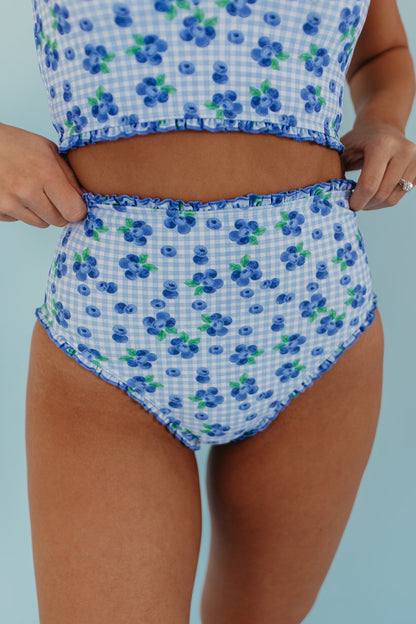 RUFFLE SWIM BOTTOM IN BLUEBERRY GINGHAM BY PINK DESERT