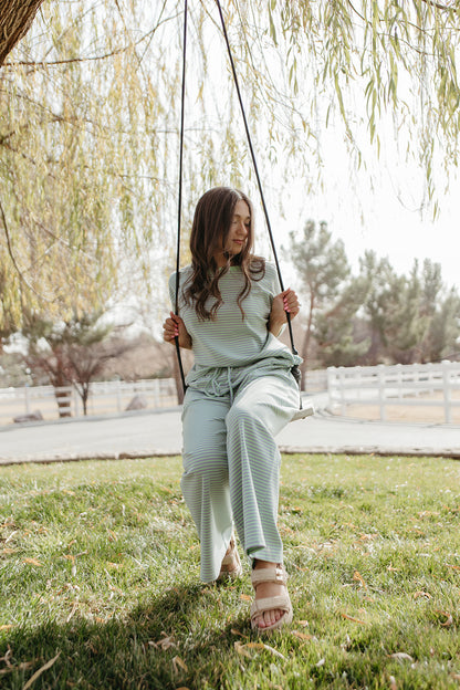 THE CHARITY STRIPED SET IN MINT & LILAC