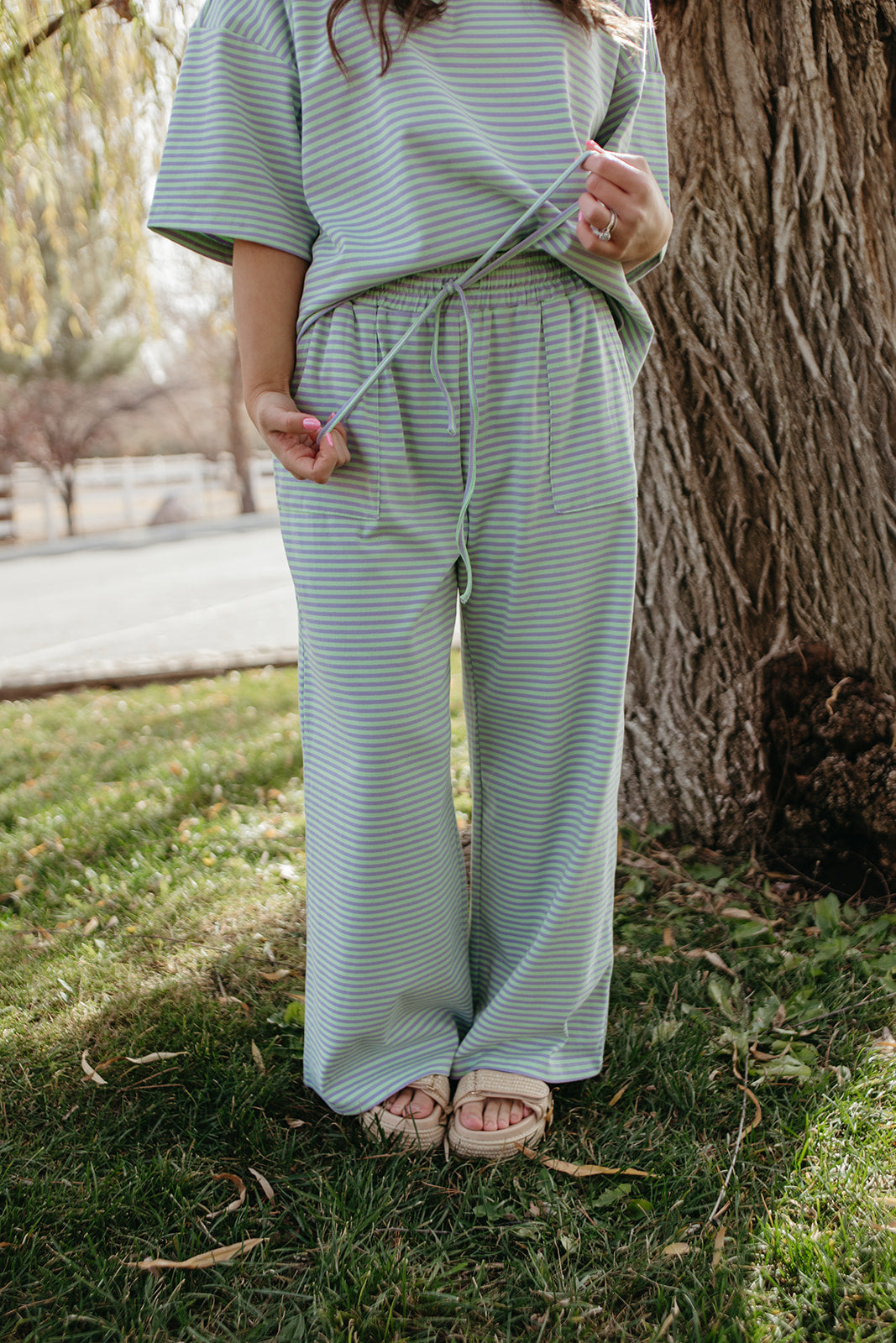 THE CHARITY STRIPED SET IN MINT & LILAC