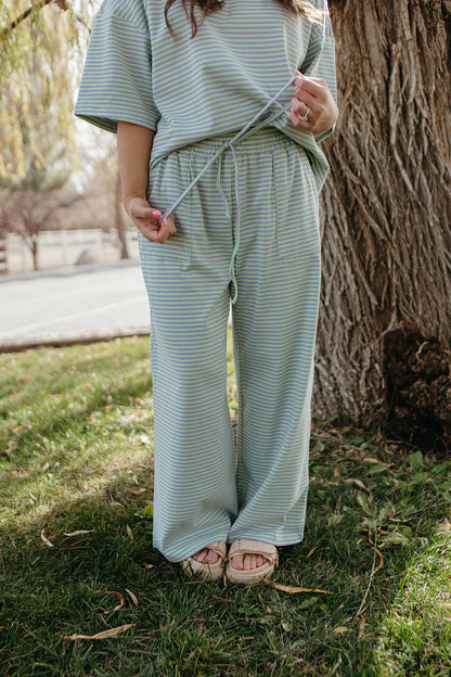 THE CHARITY STRIPED SET IN MINT & LILAC
