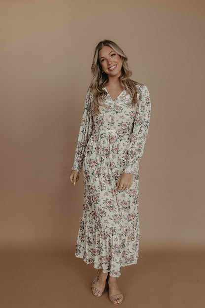 THE MARYANN FLORAL VELVET DRESS IN CREAM