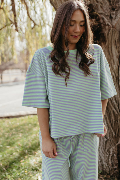 THE CHARITY STRIPED SET IN MINT & LILAC