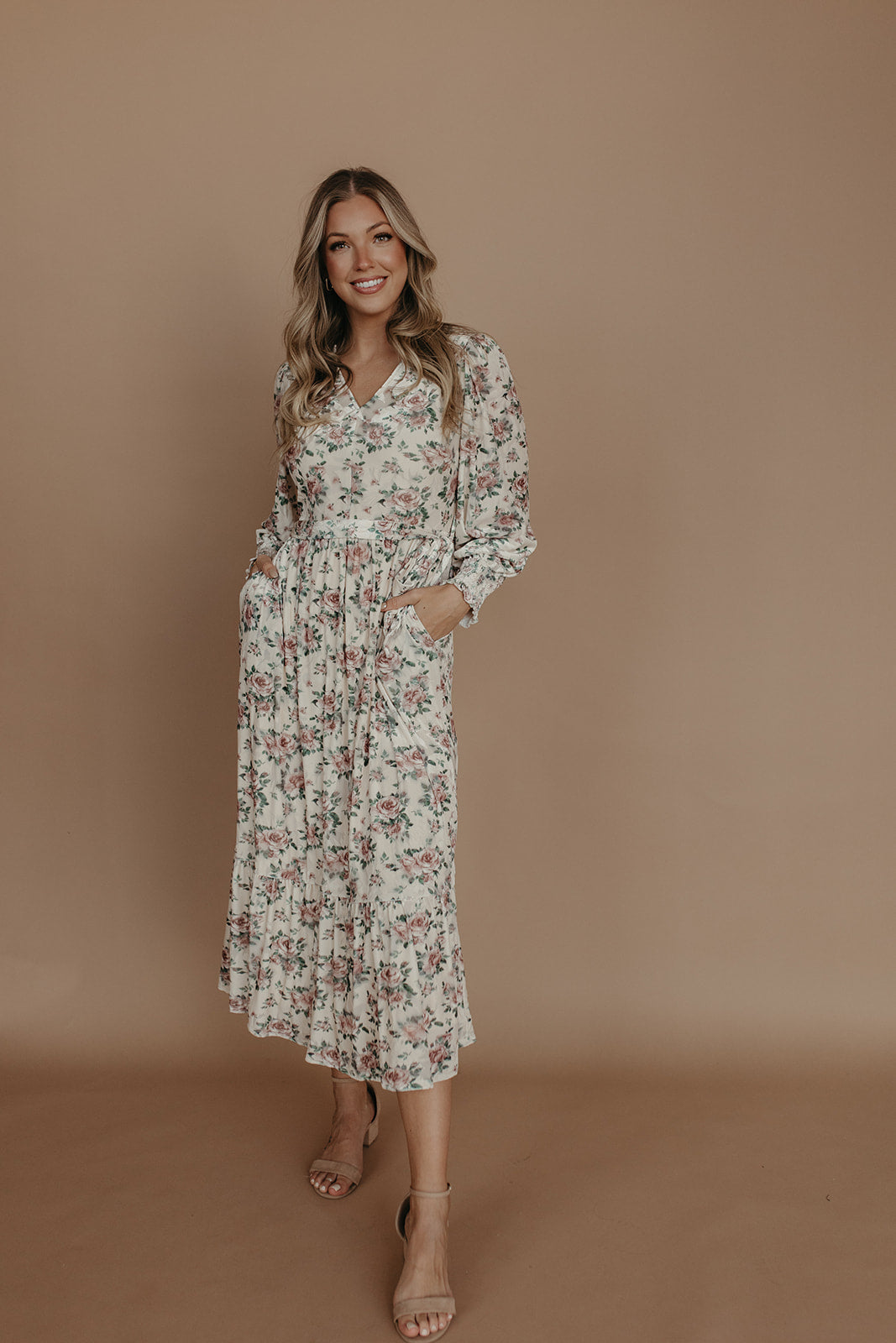 THE MARYANN FLORAL VELVET DRESS IN CREAM
