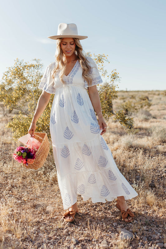 THE RAYLEIGH EMBROIDERED MAXI DRESS IN IVORY