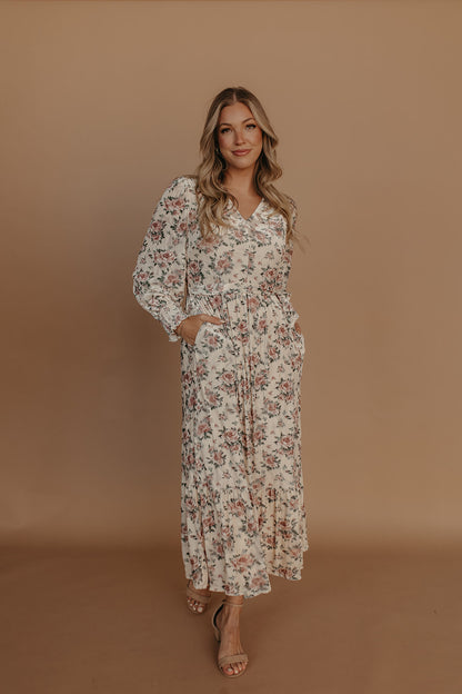 THE MARYANN FLORAL VELVET DRESS IN CREAM