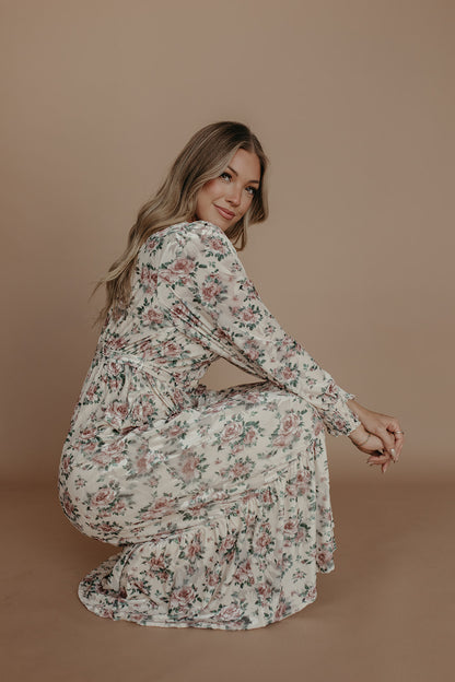THE MARYANN FLORAL VELVET DRESS IN CREAM
