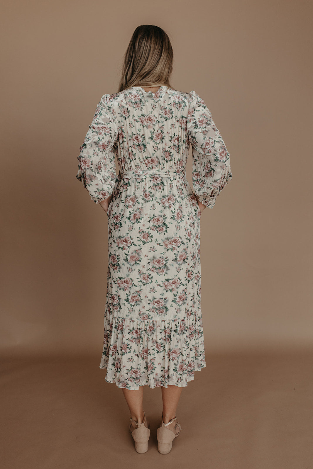 THE MARYANN FLORAL VELVET DRESS IN CREAM