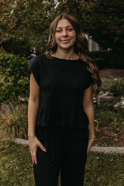 THE AZALEA RELAXED SMOCKED KNIT SET IN BLACK