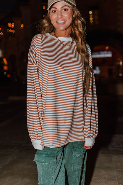 THE CLAIRE STRIPED TOP IN TAN