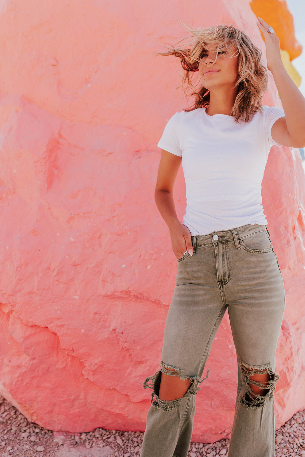 THE 90'S FLARE JEANS IN ARMY GREEN BY VERVET