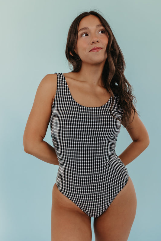SCOOP ONE PIECE BLACK GINGHAM BY PINK DESERT