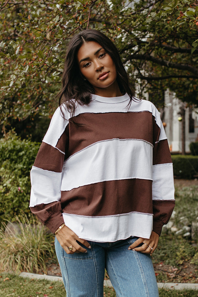 THE HAYES HARBOR STRIPED PULLOVER IN BROWNIE