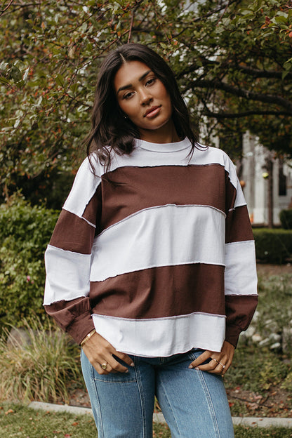 THE HAYES HARBOR STRIPED PULLOVER IN BROWNIE