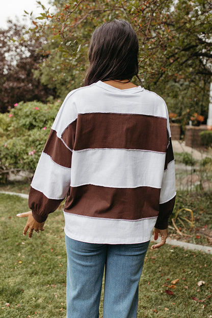 THE HAYES HARBOR STRIPED PULLOVER IN BROWNIE