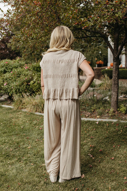 THE AZALEA RELAXED SMOCKED KNIT SET IN BEIGE