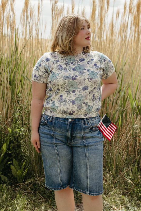 THE VALERIE BLUE FLORAL KNIT TOP