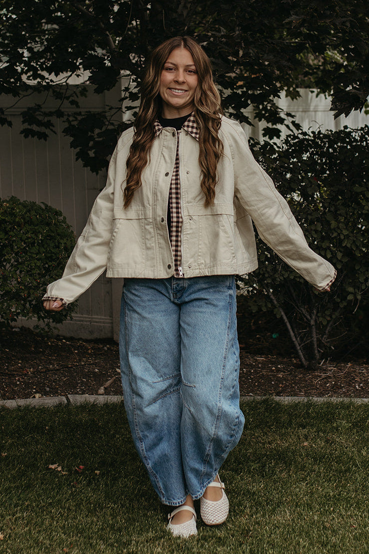 THE ALMA GINGHAM JACKET IN OATMEAL