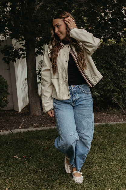 THE ALMA GINGHAM JACKET IN OATMEAL
