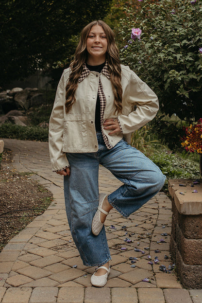 THE ALMA GINGHAM JACKET IN OATMEAL