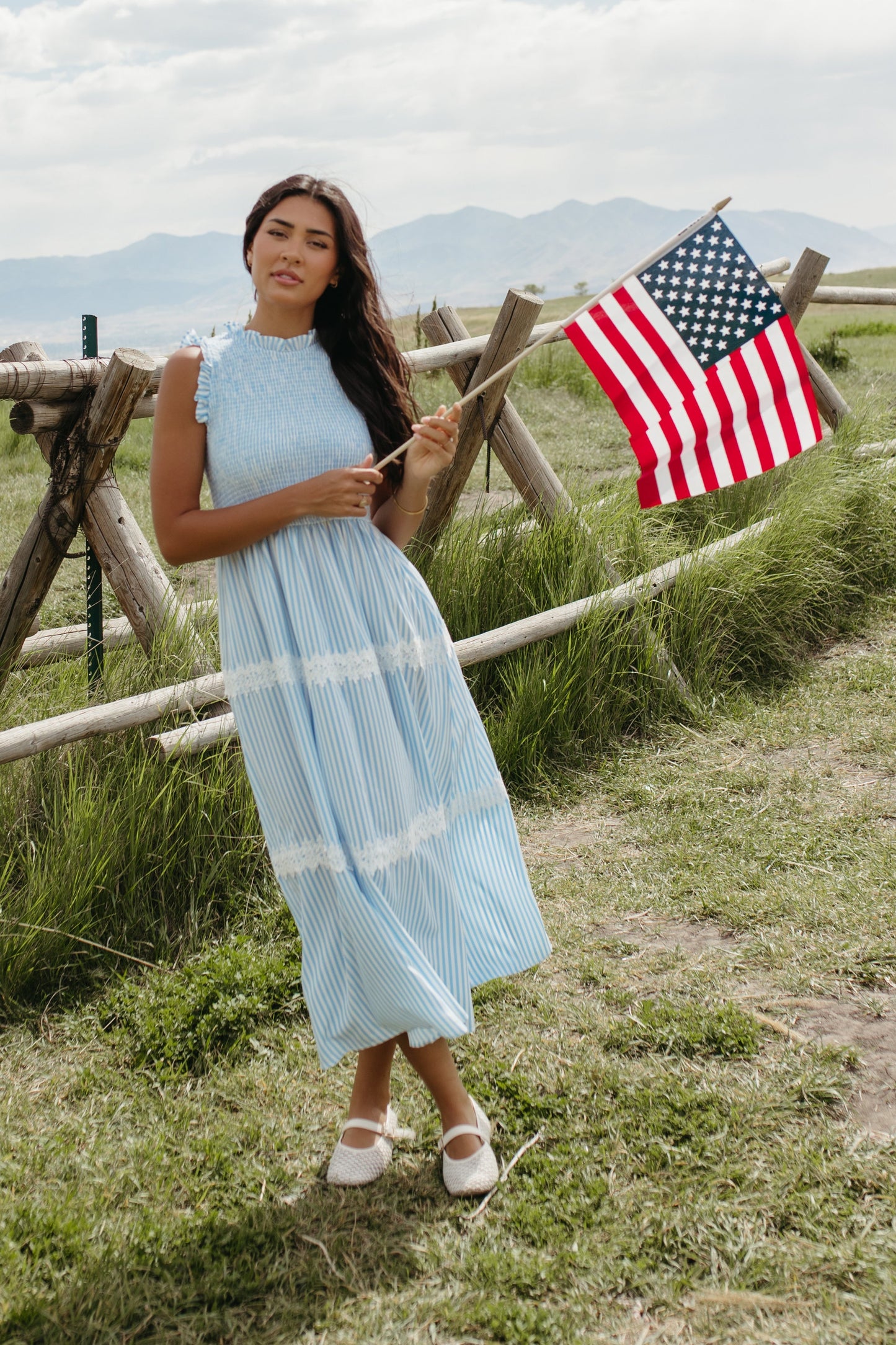 THE HARLOW STRIPED SMOCKED DRESS IN BLUE