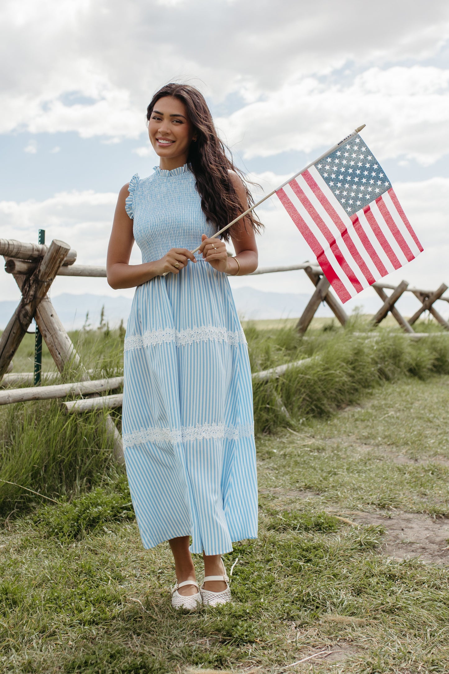 THE HARLOW STRIPED SMOCKED DRESS IN BLUE