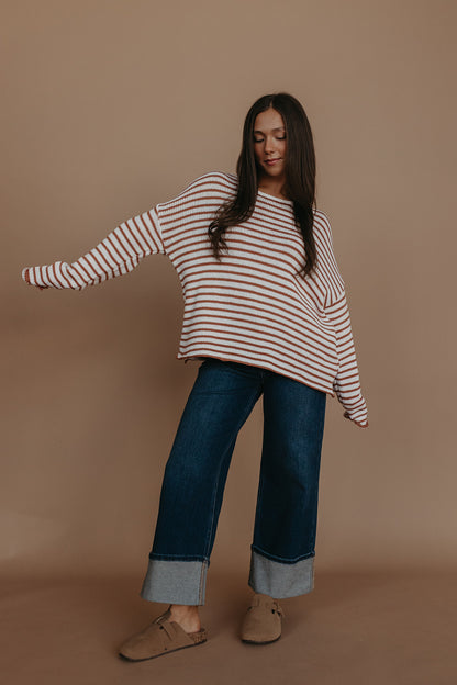 THE JESSICA STRIPED SWEATER IN BROWN