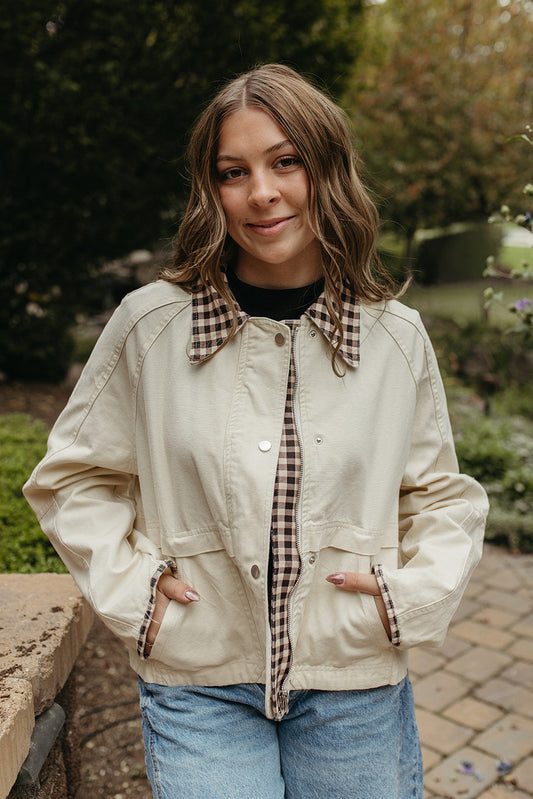 THE ALMA GINGHAM JACKET IN OATMEAL