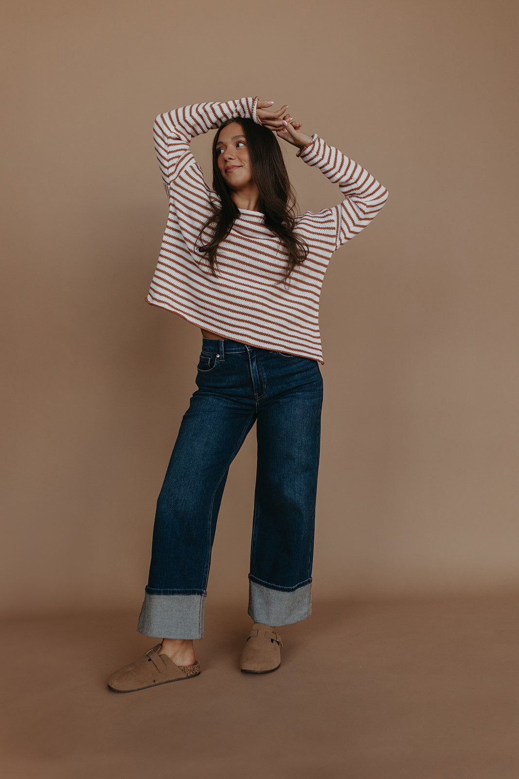 JBD PETITE CUFFED WIDE LEG JEANS IN DARK DENIM