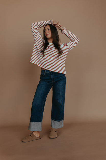 JBD PETITE CUFFED WIDE LEG JEANS IN DARK DENIM