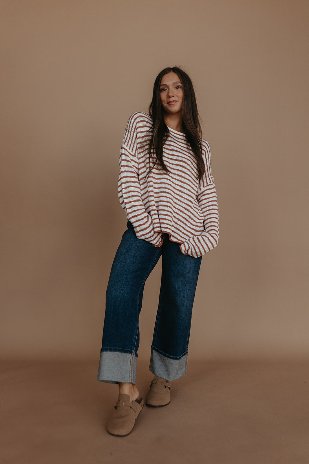 THE JESSICA STRIPED SWEATER IN BROWN