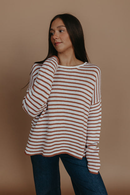 THE JESSICA STRIPED SWEATER IN BROWN