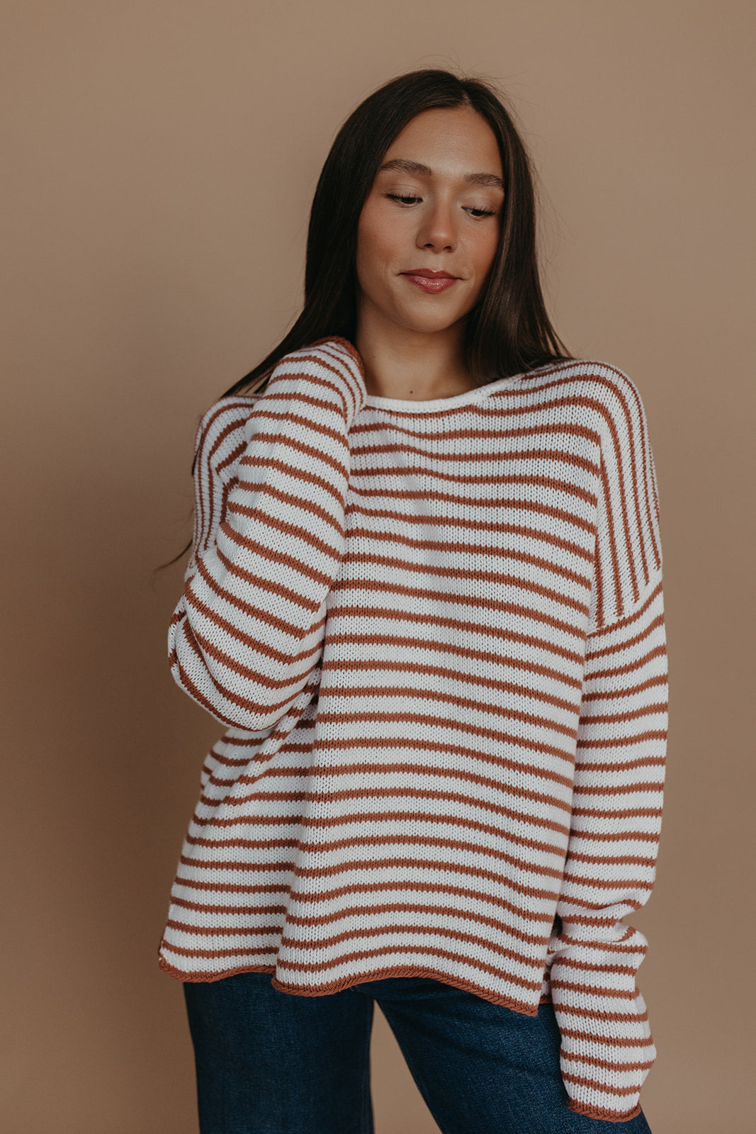 THE JESSICA STRIPED SWEATER IN BROWN