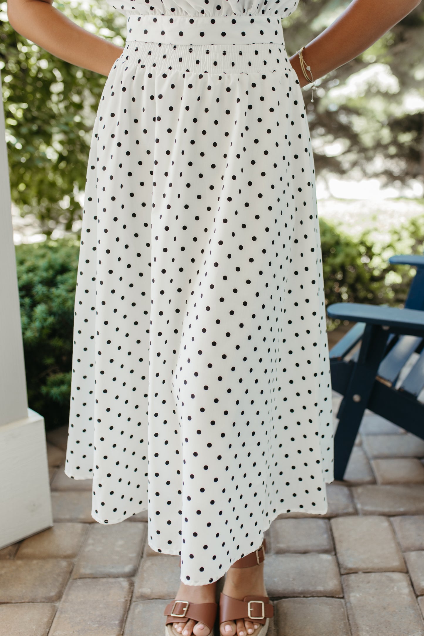 THE QUINCY POLKA DOT FLARE SLEEVELESS SET IN IVORY