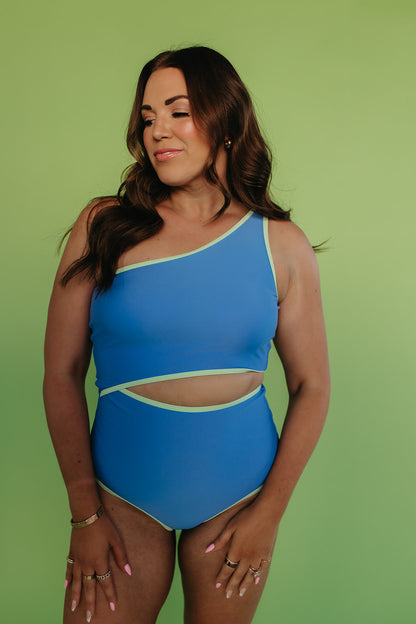 SHORELINE CUT OUT ONE PIECE IN OCEAN BLUE WITH MINT TRIM BY PINK DESERT